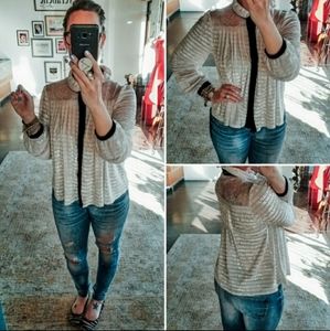 POL White Velvet Lace Button Down Babydoll Blouse